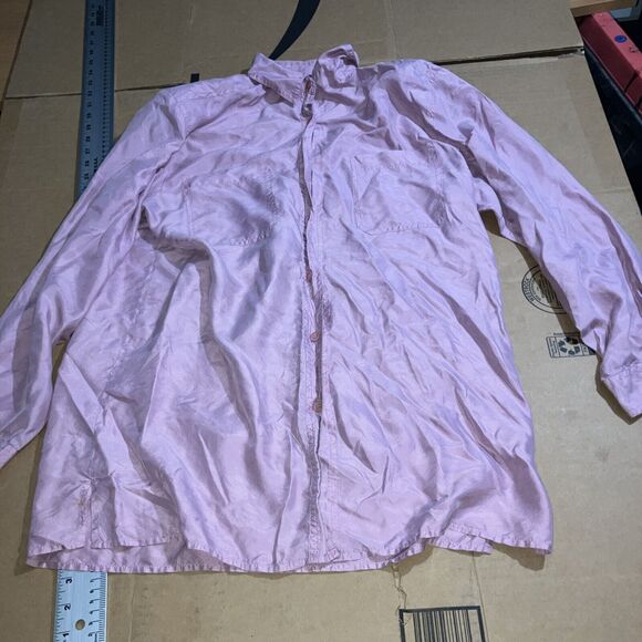 Ashleigh Morgan Women’s Pink Mauve Silk‎ Button Down Hi-Lo Blouse, Medium Top - Picture 1 of 13